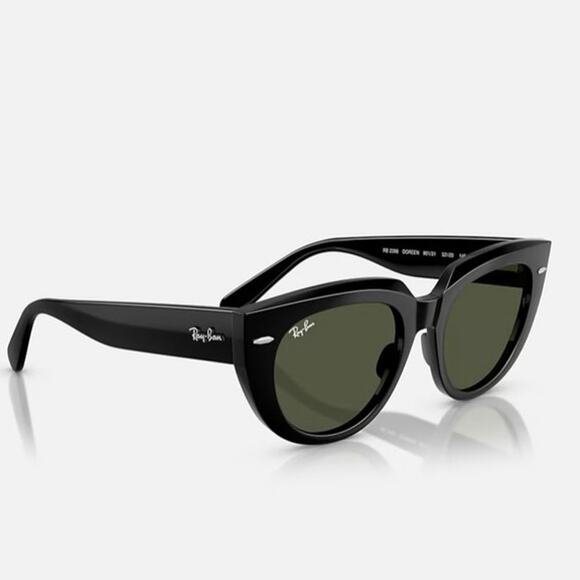 NEW Ray-Ban Doreen Square Sunglasses Polished Black G-15 Green Lenses RB2286